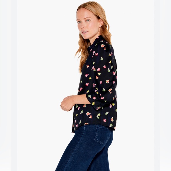 Nic+Zoe Party Pears Button Front Top, Black Mul Size S New w/Tag Retail $148 - Picture 4 of 13